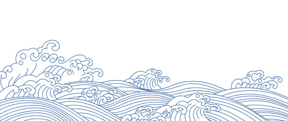 Wall Mural - japanese blue wave background vector. wallpaper design with blue and white ocean wave pattern backdr