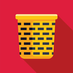 Poster - Yellow empty wicker laundry basket is standing on red background with long shadow