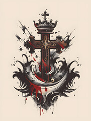 Cross and Crown Christianity traditional tattoo illustration