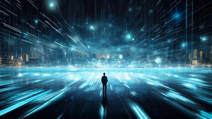Fototapete - technology background with lines and moving points for network digital information concept.