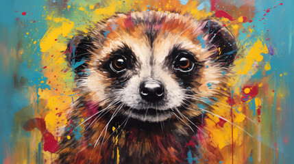 Sticker - abstract artistic background with a meerkat,in oil paint type design