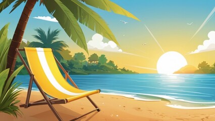 Wall Mural - summer Beach scene background with chairs and umbrellas