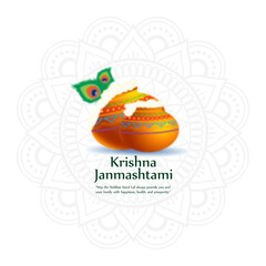 Sticker - Vector illustration of Happy Krishna Janmashtami social media feed template