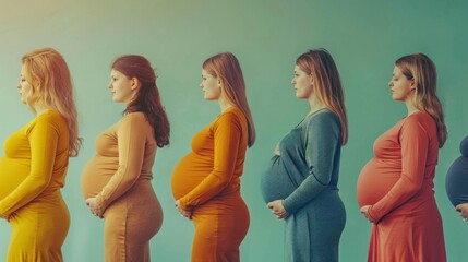 Wall Mural - A group of pregnant women are lined up in a row