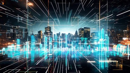 Fototapete - technology background with lines and moving points for network digital information concept.