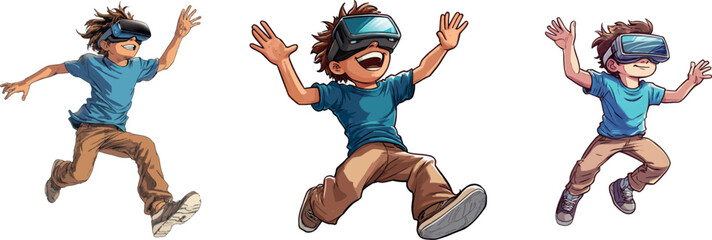 Aufkleber - Children's fantasy experience, a cartoon boy playing a cyber game
