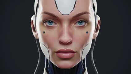 Poster - Closeup 3D rendering of a female cyborg face