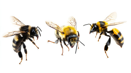 Canvas Print - flying bumblebee, bee and wasp isolated on a white background