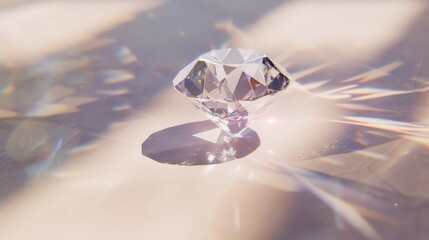 a brilliantly cut diamond glistens under direct light, creating dazzling reflections and refractions