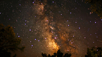 Poster - An enchanting night sky filled with the Milky Way, framed by silhouettes of trees, showcasing a captivating and serene celestial scene.