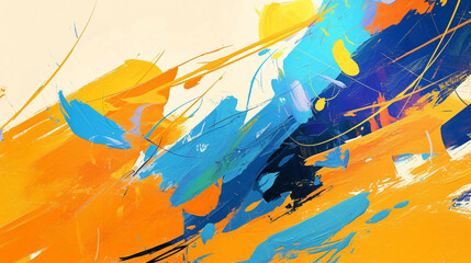 Poster - A vibrant and dynamic abstract painting filled with splashes of blue, orange, and yellow, conveying energy and creativity in a bold artistic expression.