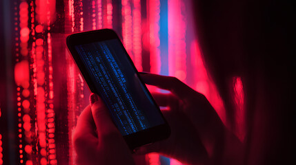 Poster - cyber security concept. person use smartphone to login and password for secured internet access and 