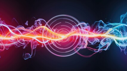 Poster - Vibrant Energy Waves and Liquid Plasma Smoke Particles in a Futuristic Abstract Background