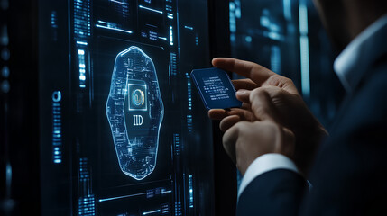 Poster - digital identification or digital id concept. accessing databases by digital identity for cyber secu