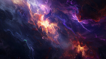 Poster - A mesmerizing cosmic scene featuring vibrant nebulae in shades of purple and orange, showcasing the beauty and mystery of the universe.