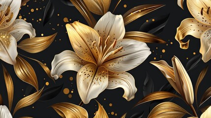 a vintage luxury seamless floral background featuring golden amaryllis lilies. this romantic pattern