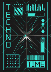 Poster - Retro-futuristic poster with 3D element with chrome effect in y2k style. Vector template of banner, post, cover