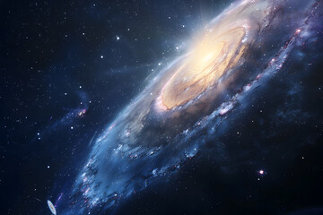 Wall Mural - astronomical purple blue galaxy sky with stars and planets. spiral galaxies twist like holes