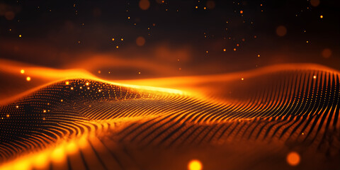 Wall Mural - Technology abstract background with blur futuristic, glowing light, orange and black color background.	