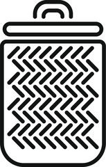 Canvas Print - Simple black and white wicker trash bin icon with a pattern, representing waste disposal and recycling