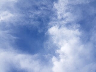 Blue sky background with tiny clouds. White clouds in the blue sky.