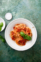 Wall Mural - Spaghetti with tomato sauce and basil