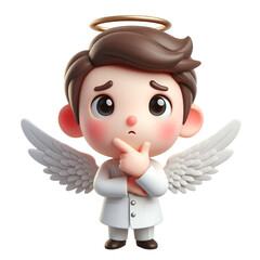 Wall Mural - 3D Cute angel man Confused isolated on white background