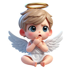 Wall Mural - 3D Cute angel man Confused isolated on white background