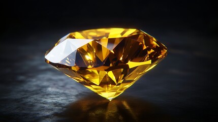 Poster - A stunning yellow diamond glistens under soft lighting on a dark surface
