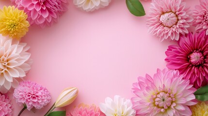 Wall Mural - A pink and yellow flower arrangement with a pink background