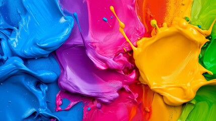 Poster - A colorful painting with splatters of paint on it. The colors are bright and vibrant, creating a lively and energetic mood. The painting seems to be a representation of creativity and freedom