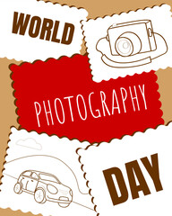 World Photography Day poster retro style with collage of pictures