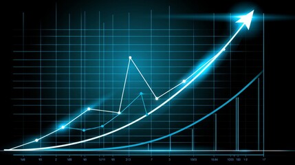 A glowing blue line graph showing upward growth and success