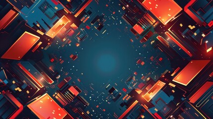 a dynamic composition featuring an array of glowing geometric shapes and patterns, representing futu