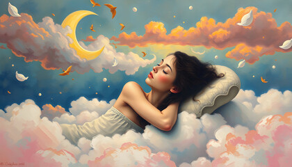 Wall Mural - woman in the clouds