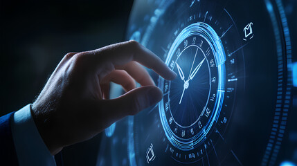 Poster - Project management concept, Planning the successful and efficient implementation of the project in the specified time period. Businessman touching project management icon on virtual screen