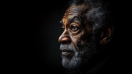 A dignified elderly black man with deep wrinkles and a serene expression symbolizing a life full of wisdom and experience Stock Photo with copy space