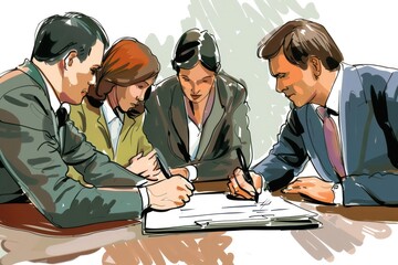 Aufkleber - A group of people are signing a document