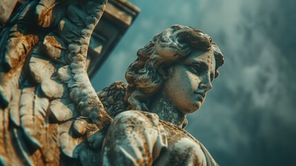 A detailed image of a statue depicting an angel