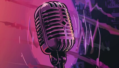 Poster - A microphone with a purple background