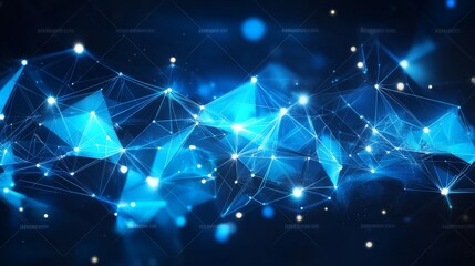 Poster - dot and connect line with dark grain processing for futuristic cyber technology and network connecti