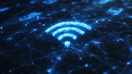 Poster - wireless network and connection abstract data background with wifi symbol