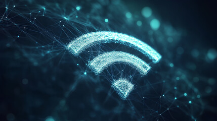 Poster - wireless network and connection abstract data background with wifi symbol