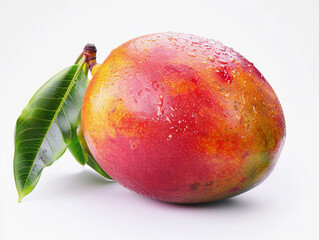 Canvas Print - Fresh mango with droplets on a white background, showcasing vibrant colors and natural sheen