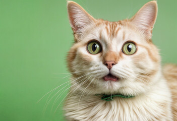 Sticker - Surprised Cat with Wide Eyes on Green Background