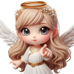 Wall Mural - 3D Cute angel pointing its finger isolated on white background