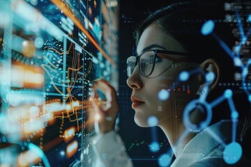 Poster - A woman in glasses sitting in front of a computer, focused on the screen