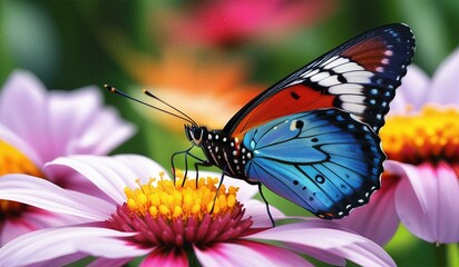 Poster - Beautiful butterfly on a flower close-up