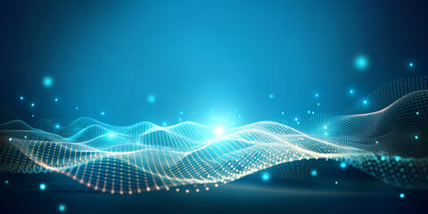 Aufkleber - Abstract background. Blue Sound Wave Concept with Internet Connection Technology. blue, digital, futuristic, data, networking, cyber, 3d Rendering