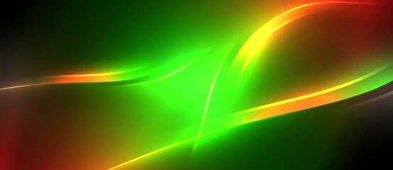Poster - Neon glowing circle rays, light round lines in the dark, planet style neon wave lines. Energetic electric concept design for wallpaper, banner, background